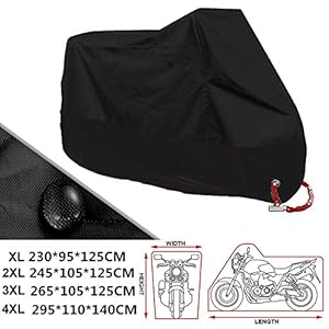 ANFTOP Housse de Moto XXL Exterieur Interieur Housse de Scooter Couvre de Moto Respirante Couleur Noire Couvrir Trous de Serrure Couvercle de Protection UV imperméable Motorcycle Cover Taille 2XL