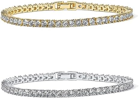 PAVOI 14K Gold Plated 3mm Cubic Zirconia Classic Tennis Bracelet | Gold Bracelets for Women | Size 6.5-7.5 Inch
