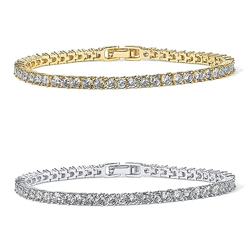 PAVOI 14K Gold Plated 3mm Cubic Zirconia Classic Tennis Bracelet ...