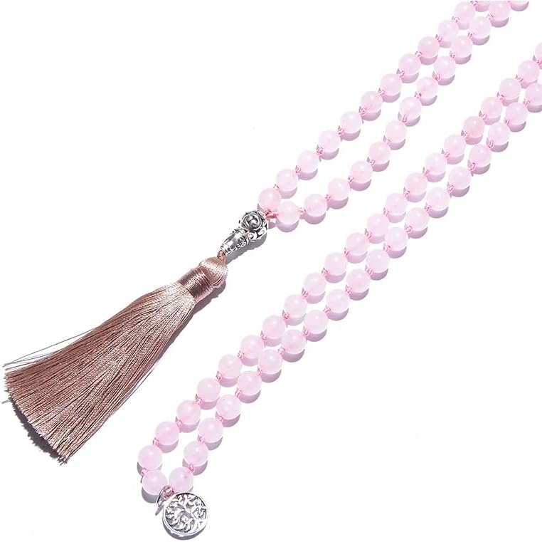108 Mala Prayer Beads Necklace Natural Stones Meditation Yoga Jewery 108 Hand Knotted Japa Mala Beaded Long Tassel Necklace with Tree of Life Pendant for Men and Women - Image 6
