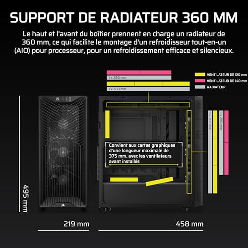 CORSAIR 3200D RS Boîtier PC Moyen Tour – 3 Ventilateurs RS120 Inclus, Airflow Élevé, Compatible Radiateur 360 mm, USB-C, Panneau en Verre Trempé, Compatible Cartes Mères À Connexion Inversée – Fumée
