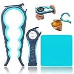 Otstar 6 in 1 Jar Opener 5 in 1 Bottle Opener with Rubber Jar Gripper Pad Ideal for Seniors with Arthritis Weak Hands and Children(Blue and Grey)