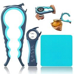 Latest 6 in 1 jar bottle and can opener--Eight sizes of circular openings make the jar opener extremely convenient to open small and medium size lids(1-3 inch), Mouth-shaped hook on top helps to open large-size lid by breaking air tightness, another ...