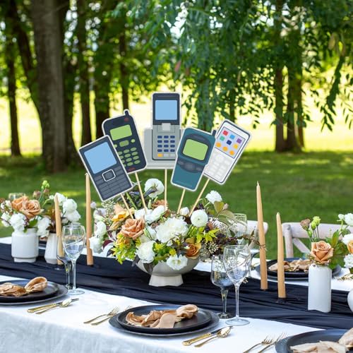 Image of Retro Mobile Phone Centerpiece Sticks, 1990s Centerpiece Sticks, Retro Phone Wired Telephone, Birthday Engagement Baby Show Retirement Party Supplies. Set of 16.