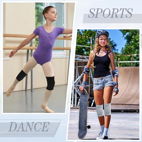 Zomiboo 4 Pcs Kids Knee Pad Dance Volleyball Knee Pads Anti Slip Sponge Kneepads Soft Elastic Knee Protector for Dancers Girls Boys Sports Dance Skating Cycling(Black, Gray,Small)