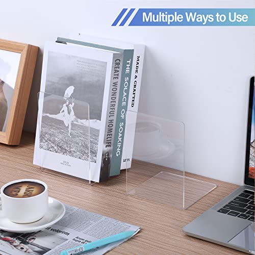 Eaasty 12 Pcs/ 6 Pairs Book Ends Clear Acrylic Bookends For Shelves Heavy Duty Book End Desktop Organizer Bookshelf L Shaped Dividers Book Stopper For School Office Home Library Book File Movies Cd #TOP6