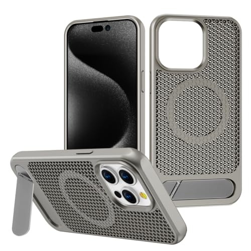 Étui magnétique iPhone 16 Gris avec support de refroidissement antichoc coque
