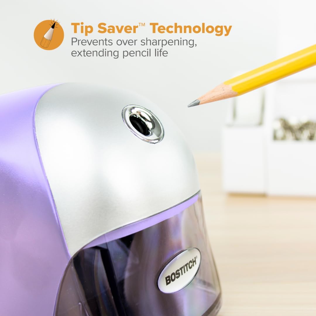 Bostitch Office QuietSharp Executive Heavy Duty Electric Pencil Sharpener for 65% Faster Sharpening and 6X Longer Cutter Life - Colored Pencil Compatible, Purple