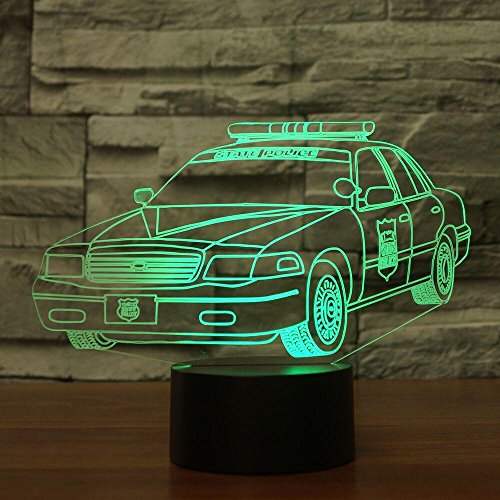 3D Creative Police Car Night Light 16 Color Change Led Remote Control Table Desk Lamp Acrylic Flat Abs Base Usb Home Decoration Toy Birthday Xmas Kid Children Gift #TOP2