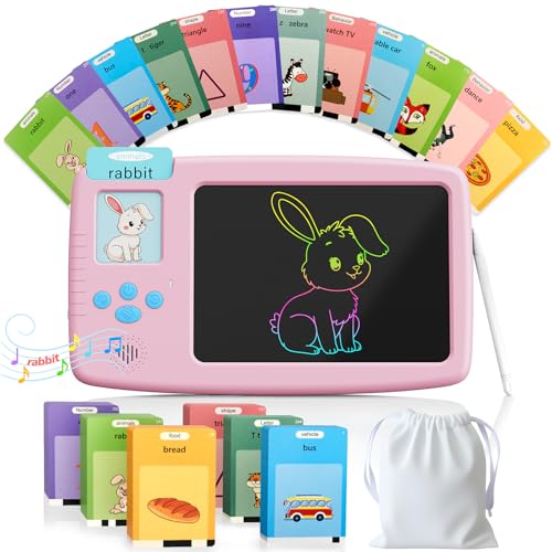 ZONSTVYS Talking Flash Cards for Toddlers: 2-in-1 LCD Writing Tablet with 510 Sight Words, Montessori Language Learning, Autism & Speech Therapy Toys for Children Ages 1-6, Pink