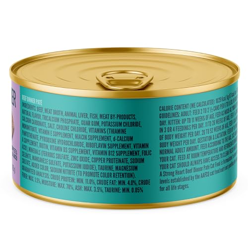 Image of A Strong Heart Canned Wet Cat Food, Beef Dinner Pate - 3 oz Cans (Pack of 24), Made in The USA with Real Beef