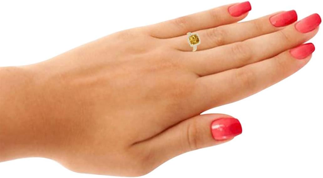 Mauli Jewels 2.58 Carat Diamond And Cushion Cut Citrine Ring prong 14K Yellow Gold