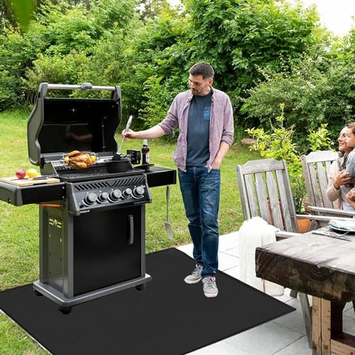 Leerweii Grillmatte Bodenschutz, 100 x 180 cm Feuerfeste Unterlage 3 Schicht Feuerschutzmatte Bodenschutzmatte Grillunterlage Silikon-Glasfaser Outdoor Grillmatte für Gasgrill Holzkohlegrill Kamine