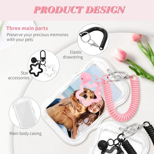 3 Stück Photocard Holder Keychain Set, Ausweishalter & Fotokartenhalter mit Schlüsselanhänger und Ausziehbarem Springseil, ID Card Holder & Kartenhülle für Idol Photos und Buskarten, Weiß Schwarz Rosa