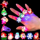 Qvatox 50Pcs Christmas Light Rings Party Favors Christmas LED Glow Up Rings Party Supplies Christmas