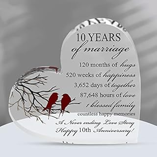 10th Anniversary Present for Him and Her - Tin Wedding Anniversary Present for Couple - Unique Acrylic Heart-Shaped Keepsake for 10 Anniversary