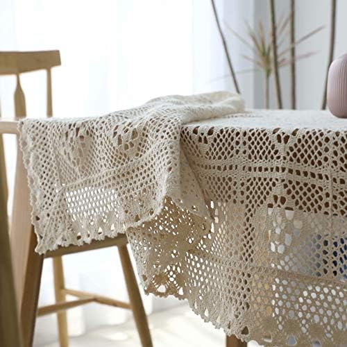 Beige Lace Handmade Vintage Diamond Tablecloth Kitchen Tablecloths for Rectangle Tables Size 39x55 for Party Banquet Dining Wedding Decorations