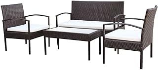 vidaXL Gartenmöbel 4-TLG. mit Auflagen Sitzgruppe Rattanmöbel Sitzgarnitur Lounge Sofa Gartensofa Gartenset Sofagarnitur Poly Rattan Braun