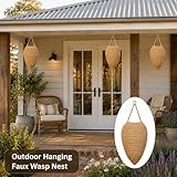 3 Pack Large Crochet Wasp Nest Decoys – Faux Woven Hornet Nest Deterrent Outdoor Hanging Decorations for Patio, Trees, Eaves and Garden, Fake Natural Beehive Shaped Nest for Pest Control