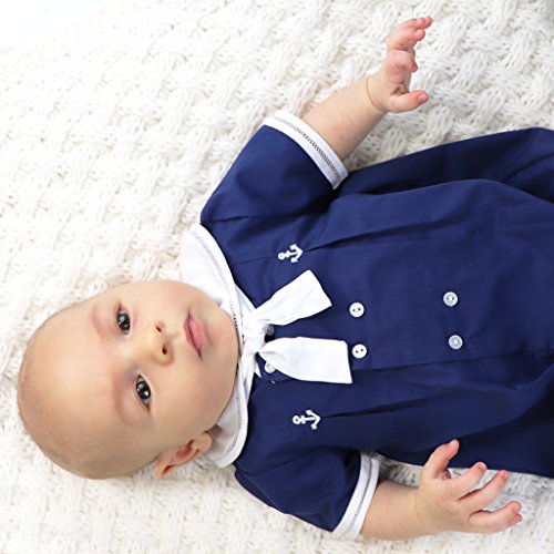 Petit Ami Baby Boys' Sailor Romper With Embroidered Anchors, 3 Months, Blue #TOP5