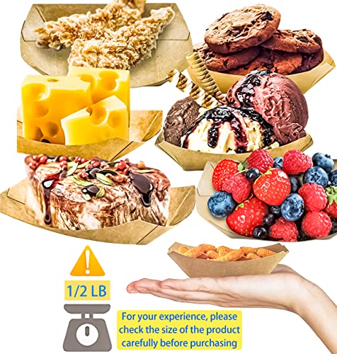 Motbach 180 Pack 1/2 Lb Disposable Kraft Food Paper Trays, Small Eco-Friendly Paper Take Out Food Serving Boats Mini Paper Serving Trays For Party Snacks French Fries Nachos Tacos Bbq (Brown) #TOP4