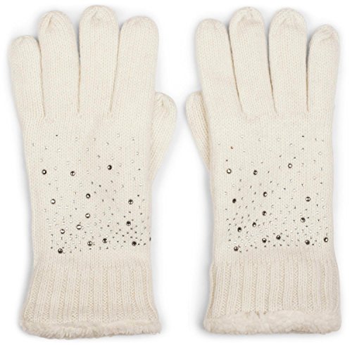 styleBREAKER warme Handschuhe mit Strass und Fleece, Winter Strickhandschuhe, Damen 09010010, Farbe:Creme-Weiß (One Size)