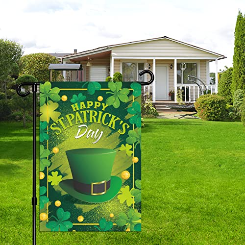 Yocake St Patricks Day Garden Flag,12.5X18 Inch Double Sided,Happy Saint Patricks Small Garden Flag, Happy St. Patricks Day Hat Yard Flags,Shamrocks Flags Outdoor Decorations(12.5" X 18") #TOP5