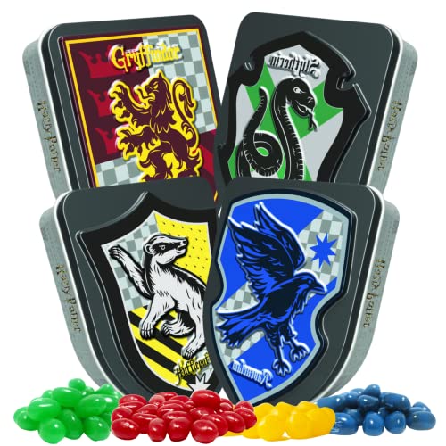 Gryffindor, Slytherin, Ravenclaw, And Hufflepuff Jelly Bean Tins, Harry Potter Candy Party Favors For Themed Birthday Parties, Pack Of 4, 1 Of Each #TOP13