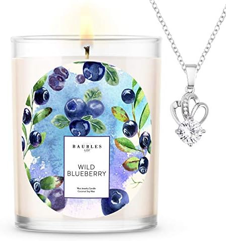 Kate Bissett Baubles Wild Blueberry Scented Premium Candle and Jewelry with Surprise Pendant Inside | 18 oz Large Candle | Made in USA | Parrafin Free