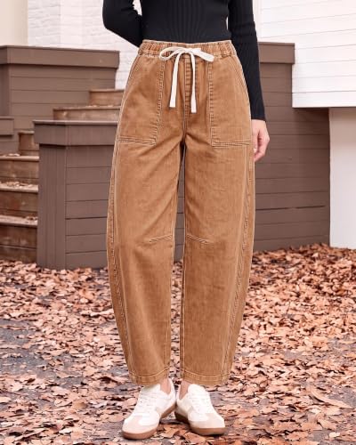 GRAPENT Jeans for Women Baggy Barrel Elastic Waist Stretchy Denim Pants - image 6