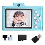 VIRELLO Digitalkamera für Kinder, 48 MP HD Dual-Objektiv mit 7,1 cm IPS-Bildschirm, 700 mAh Akku, OTG-Übertragung, lustige Aufkleber und Rahmen, Rosa