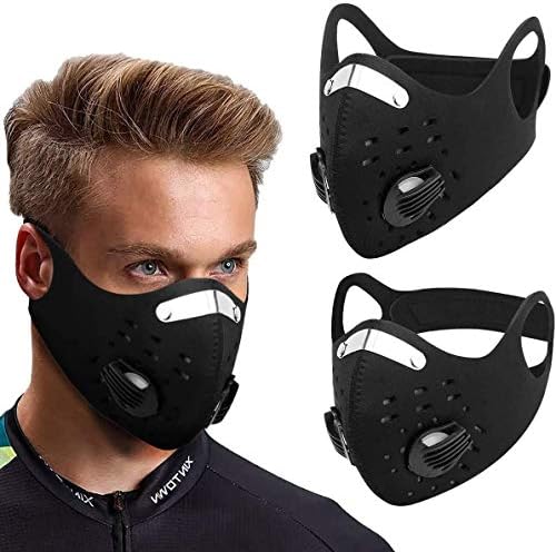 Lumiereholic 5PCS Cycling Face Cover, Sports Half Neoprene Face Guard Respirator Windproof Dustproof  Outdoor Wear Facemasks with Breathable Valve - Black