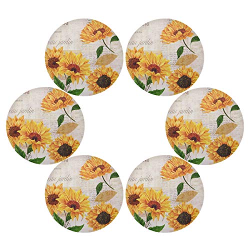 Qilmy Sunflower Round Placemats Non-Slip Washable Polyester Table Mats Set Of 4 Heat Resistant Placemats For Kitchen Dining Table Decoration #TOP2