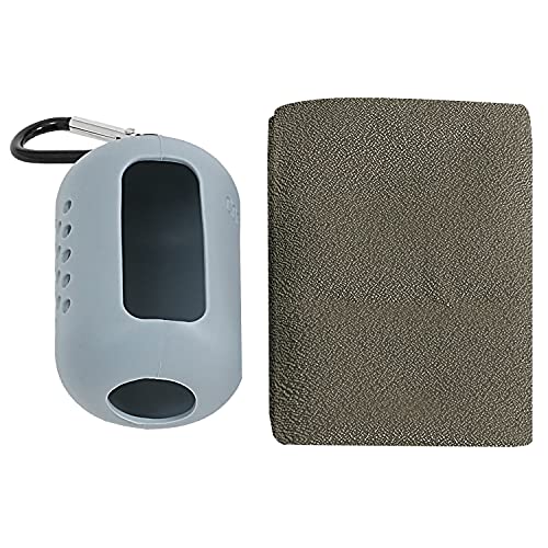 アストロ 携帯マイクロファイバータオル 小 カーキ×グレー 速乾 ハンドタオル ハンカチ 吸水 マイクロファイバークロス持ち運び カラビナ付き 822-62