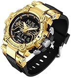 findtime Reloj digital para hombre, analógico, reloj de pulsera para hombre, doble pantalla, reloj digital negro, resistente a los golpes, reloj deportivo con cronómetro, iluminación LED, alarma