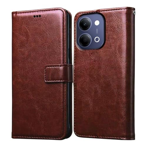 Image of Flip Cover Back Case Compatible with Vivo Y05 5G / Y11 5G / Y21 5G | Premium Leather Finish | Inbuilt Pockets & Stand | Flip Cover Back Case for Vivo Y05 5G / Y11 5G / Y21 5G (Brown)