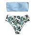 Produktbild Damen Bandeau Bikini Set , Tropischer Blumendruck Badeanzüge mit Gepolstert Sexy Push Up Swimwear Bikinihosen+Bikinioberteile Slip Schulterfrei Swimsuit Bademode Trägerlosen Badeanzug Gelb, Rot