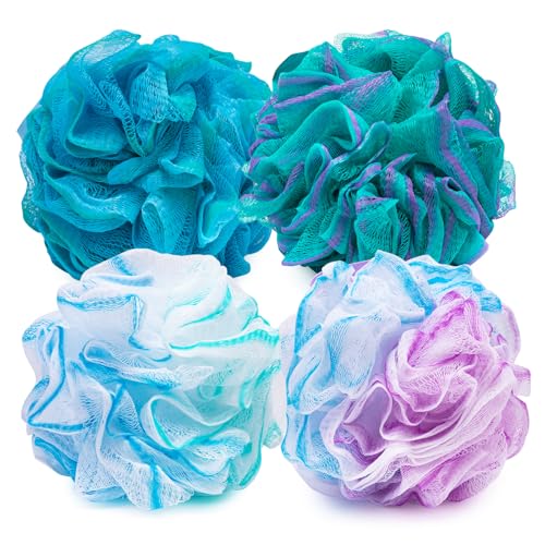 BOULEAWEL ヘチマ レディース メンズ シャワー ヘチマ 4パック 75g/個 角質除去 バス スポンジ ボディスクラバー フラワーカラー ヘチマ 女性用 男性用 シャワー ヘチマ スクラバー ボディ用 バスルーム シャワーアクセサリー