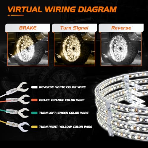 Nilight 4PCS 17inch Double Row LED Wheel Ring Lights Pure White with Remote Control w/Turn Signal Braking and Reverse Function Dual Row for Car Van SUV Truck by Nilight - Image 2