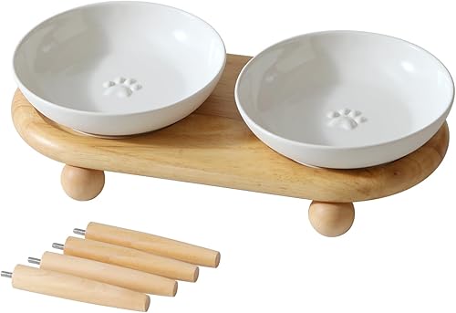 Miniatura 18 de Platos elevados de cerámica para gatos, cuenco para alimentos y agua con 2 estilos de soporte, juego de cuencos elevados ajustables para mascotas, 2