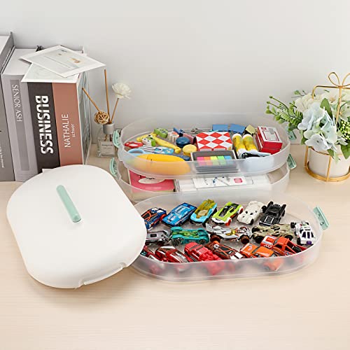 Btsky 3 Layer Oval Plastic Box Organizer, Multipurpose Stack & Carry Box Portable Storage Container Box Handled Organizer Storage Box For Sewing, Art Craft, Jewelry Supplies(Green) #TOP6