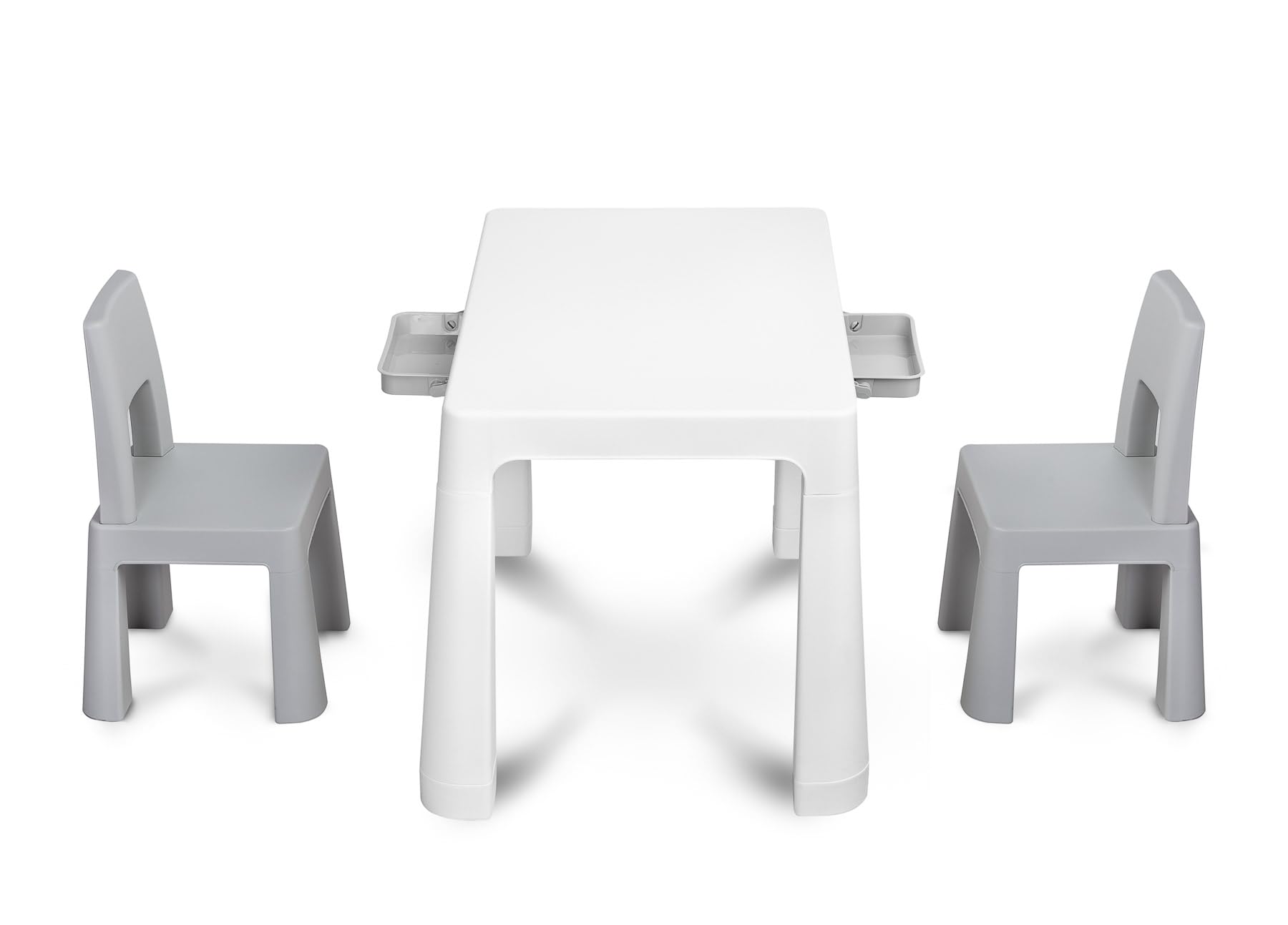 IKS2 Toyz Monti - Mesa infantil con 2 sillas, a partir de 3 años, juego de mesa y 2 sillas para niños, mesa y sillas pequeñas de plástico, para exterior e interior, color gris