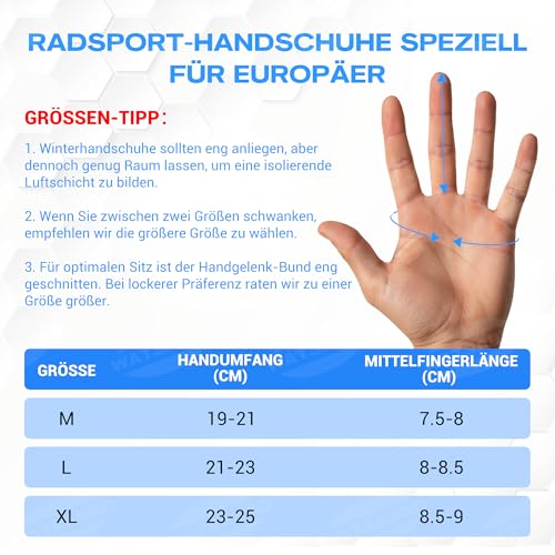 WATSABRO Fahrradhandschuhe Winter, Laufhandschuhe-Touchscreen mit Anti-Verlust Clip – Winddichte Sport Handschuhe für Herren & Damen zum Radfahren, Laufen und Outdoor-Aktivitäten - L