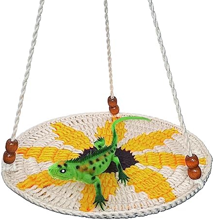 Kunyeah Reptile Hammock Swing Hanging Bed Hand-Woven Small Animal Hammock Pet Habitat Shelter Cotton Lizard Bed Cute Pet Supplies for Small Pet Sleeping Playing (Sunflower)