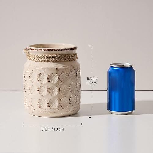 Miniatura 10 de LUKA Juego de 3 jarrones de cerámica rústica de terracota esmaltada agrietada con hielo, jarrón grande para decoración, jarrones decorativos de