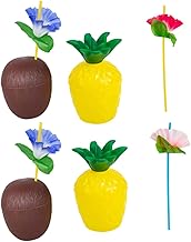 JEWEDECO 4 conjuntos de copos de coco copos com tampas copos de plástico copo de vinho de plástico copo de vinho Tiki caneca copo de bebida copo de água vintage copo de água copos de bebidas estilo havaiano copos de bebida copos de festa copos de abacaxi