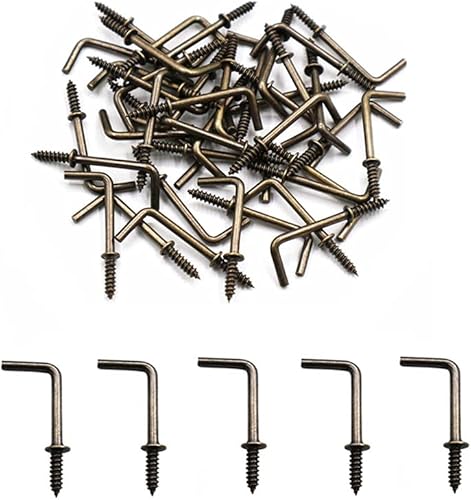 100 Pcs Small Screw in Hooks 58" L Shape Hooks Bronze 1 Shape Right Angle Hooks 7 Shape Medal Hooks