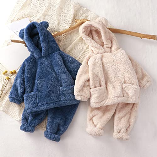 Toddler Baby Girl Boy Clothes Winter Warm Hooded Bear Ear Solid Sweatshirt Tops Pants 2Pcs 1 to 5T3