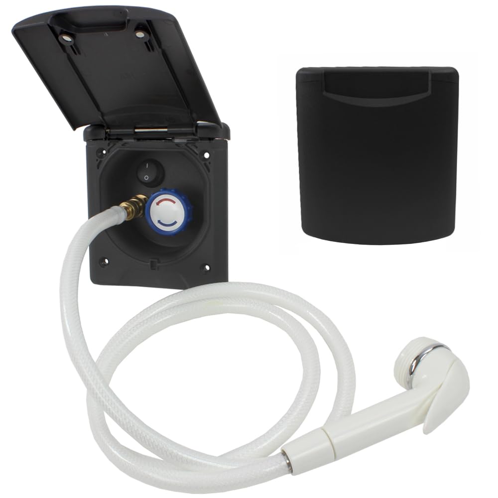 Generisch ABL - Presa per acqua esterna, tubo per camper, roulotte, camper, doccia, miscelatore + interruttore, nero