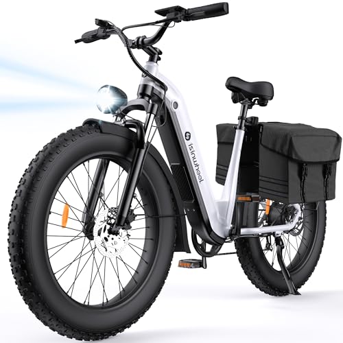 isinwheel Electric Bike for Adults,1500W Peak Motor Hydraulic Brake Electric Dirt Bike, 28MPH 75-105Miles(PAS) Ebike with 48V 13AH/18AH Battery,26" Step-Thru Full Suspension Electric Mountain Bike